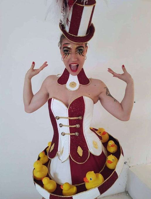Performer in retro circus costume
