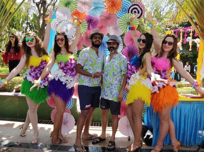 Performers in festive attire