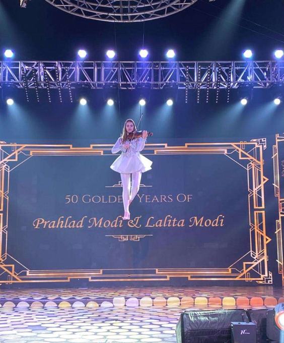 Aerial violinist above the stage