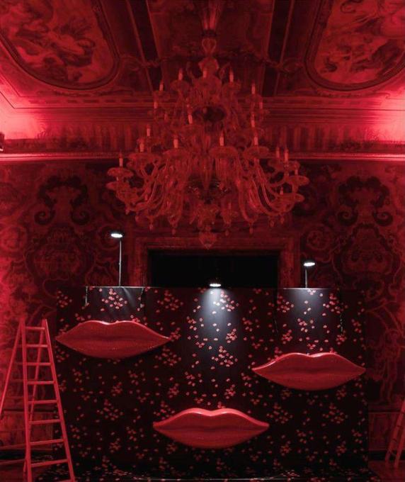 Red glam wall stage set